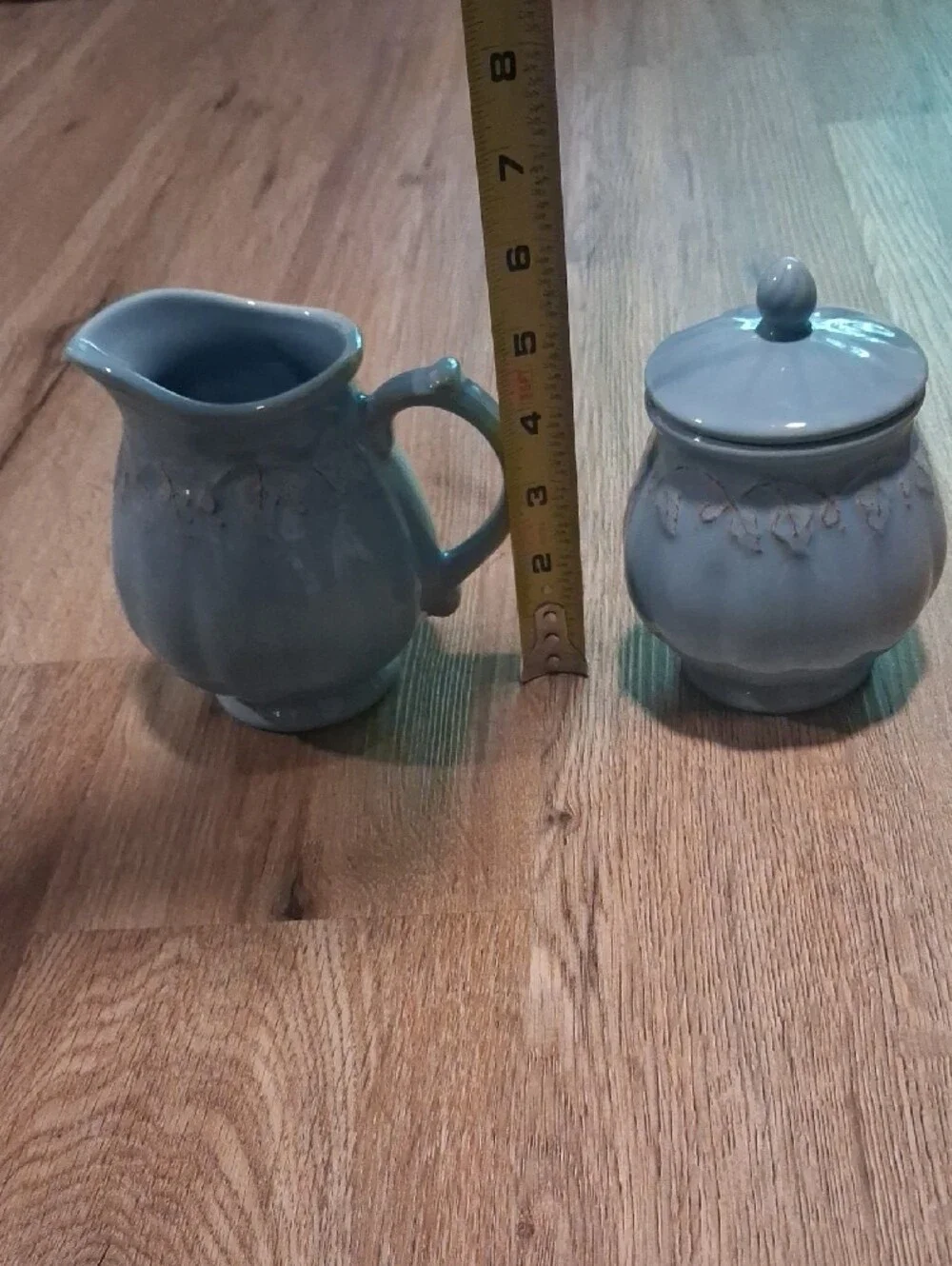 Longaberger Light Blue Stoneware Sugar Bowl And Creamer